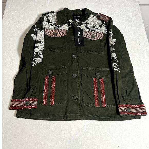 NWT Driftwood Womens Embroidered Military Jacket Green Size Medium - Picture 4 of 14